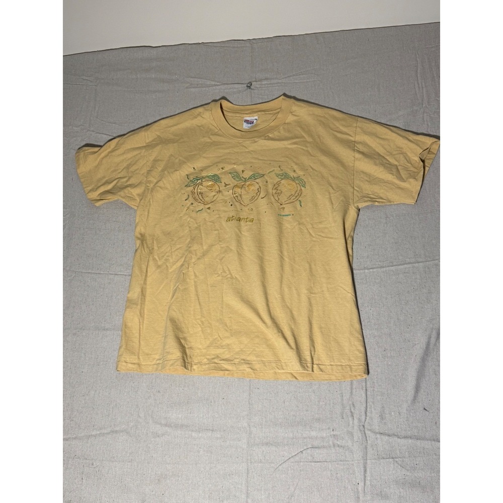 Vintage Hanes Beefy-T Atlanta Peach Graphic T-Shirt XL Yellow Made in USA Cotton